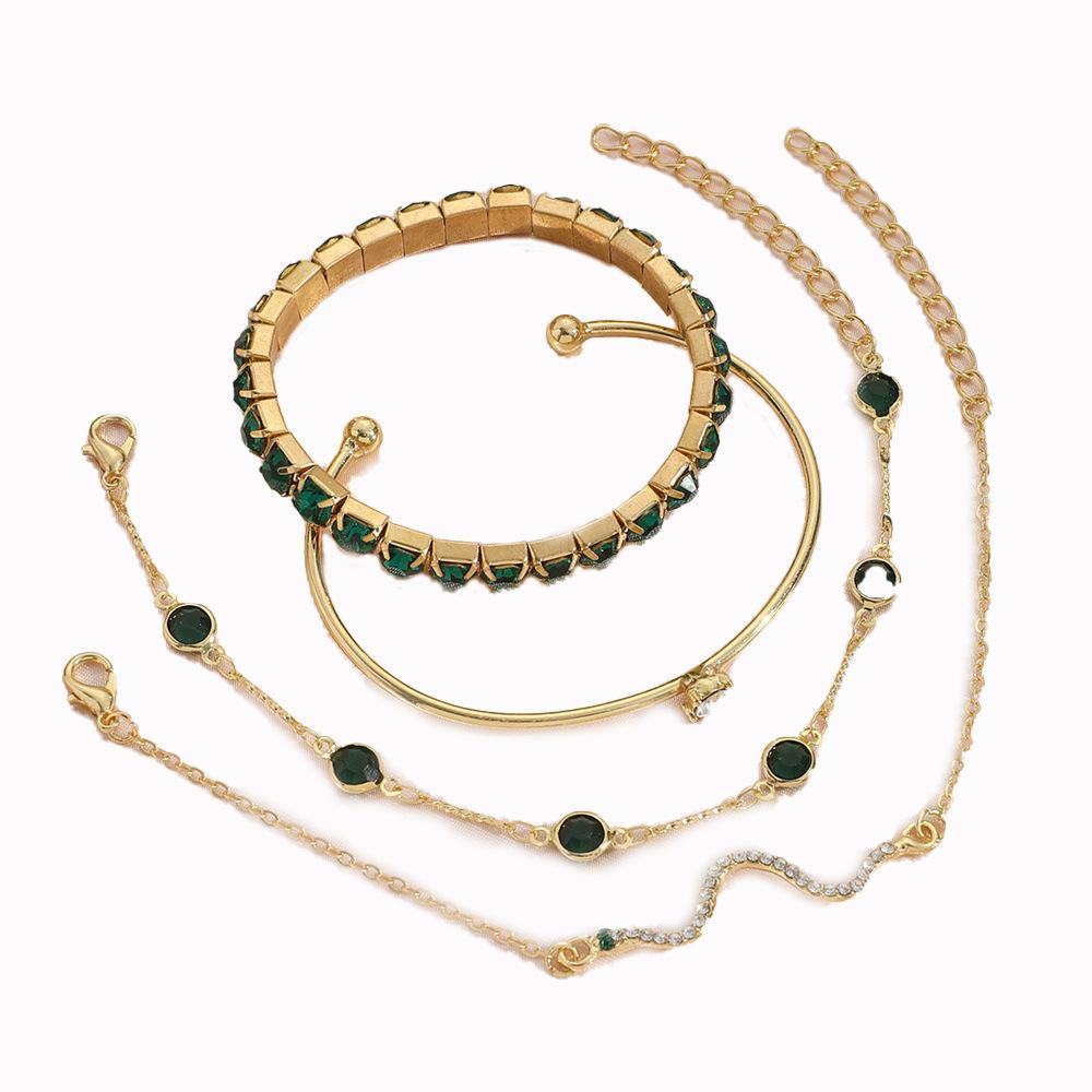 4 Pcs 4 Qul Design Gold Plated Rhinestone Charm Bracelet