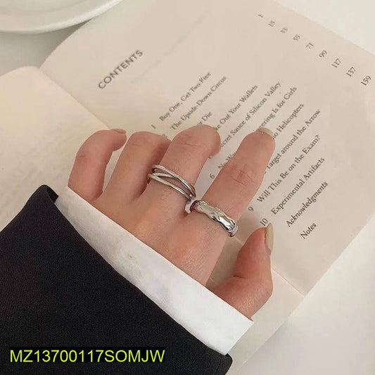2 Pcs Alloy Silver Plated Plain Rings Set