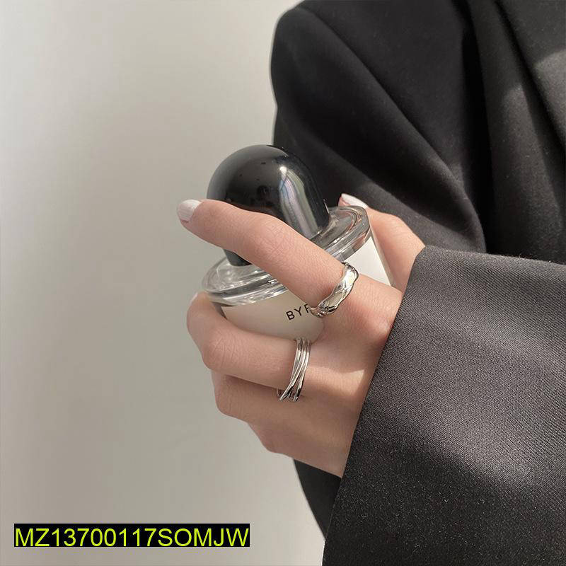 2 Pcs Alloy Silver Plated Plain Rings Set