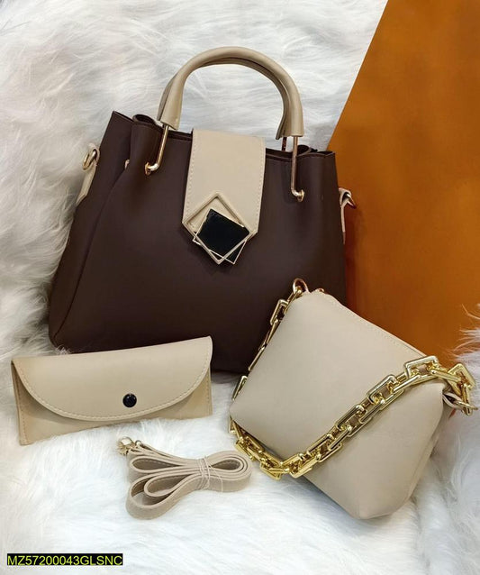 Women's PU Leather Textured Top Handle Shoulder Bag, Pack Of 3