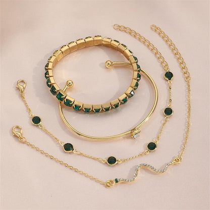4 Pcs 4 Qul Design Gold Plated Rhinestone Charm Bracelet