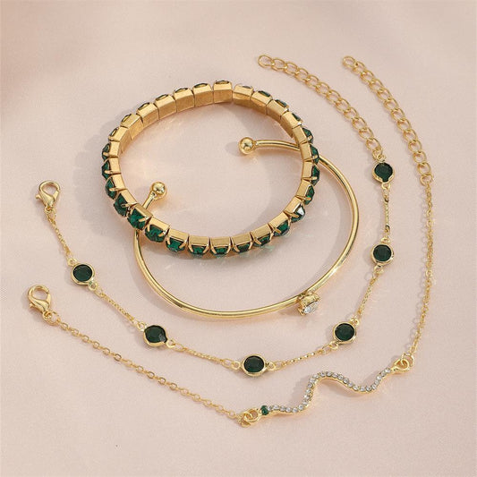 4 Pcs 4 Qul Design Gold Plated Rhinestone Charm Bracelet
