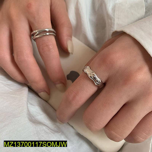 2 Pcs Alloy Silver Plated Plain Rings Set