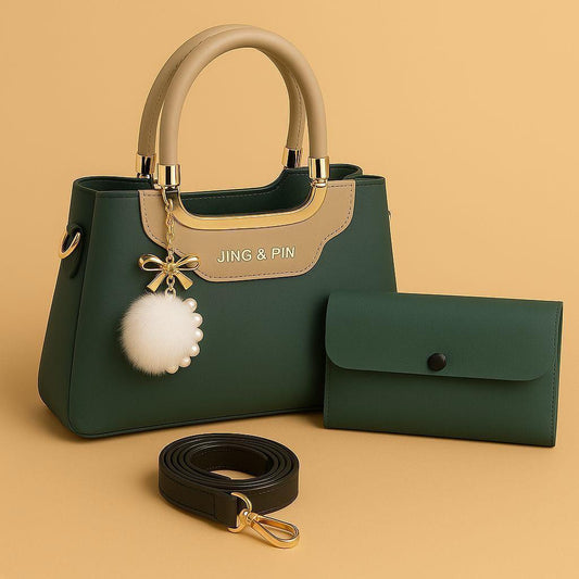 Chic Girl's Hand Bag Set - 2 Pcs Rexine with Plain Pattern