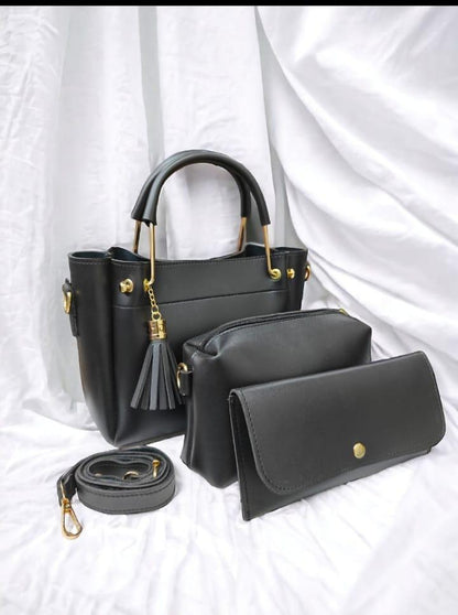 Women's PU Leather Plain Hand Bag Set