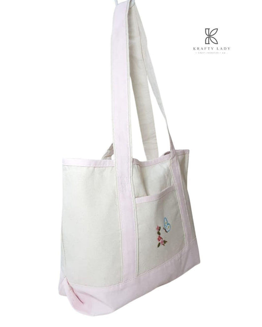 Chic Women's Off White Embroidered Jute Tote Bag